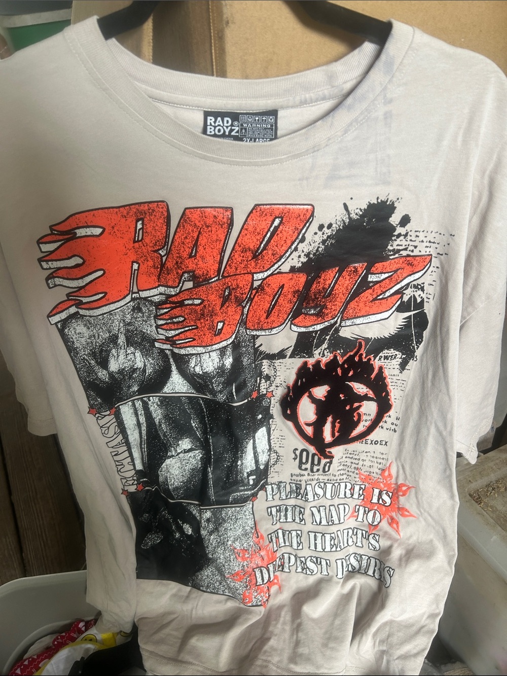 RAD BOYZ Graphic Tee in White with Orange & Black Print 2xl